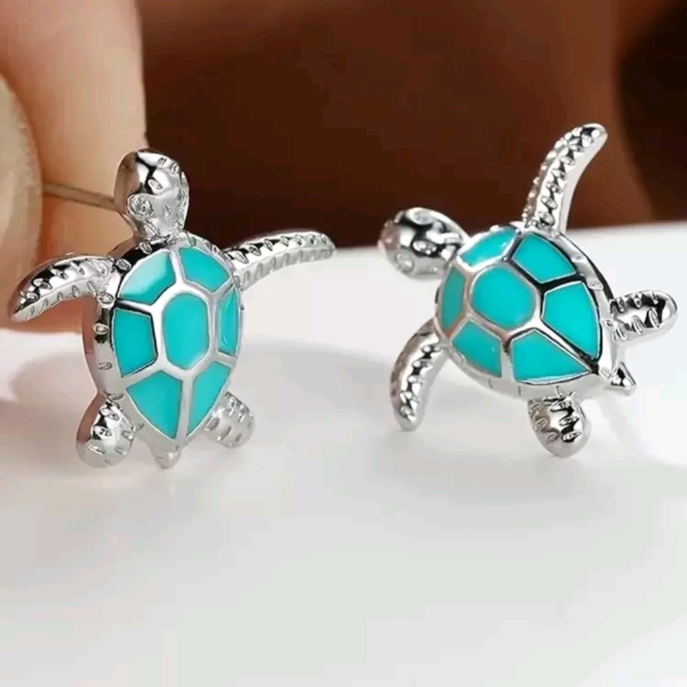 Silver and Turquoise Turtle Earrings